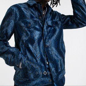 Blue leopard Faux fur western jacket